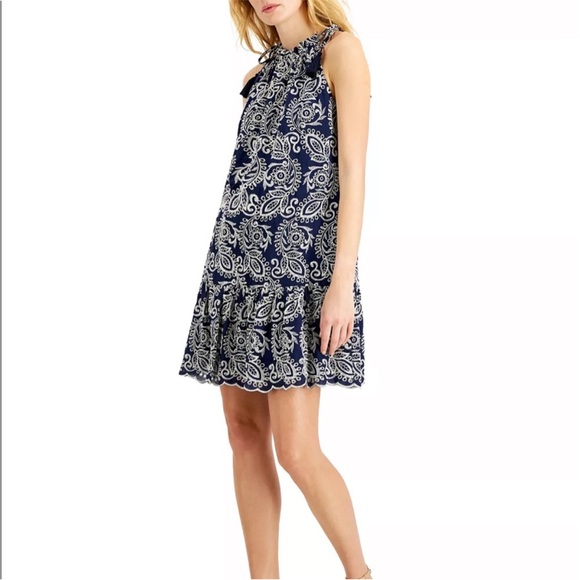 NWT Taylor Navy Eyelet Embroidered A-Line Sleeveless Dress with Scalloped Trim - Picture 1 of 11
